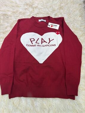 Comme des Garcons Play Red Crewneck Sweater with White Heart